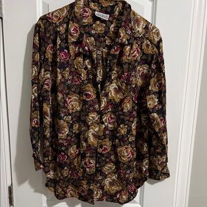 Chaps Floral Button-Down Shirt - Black and Brown
